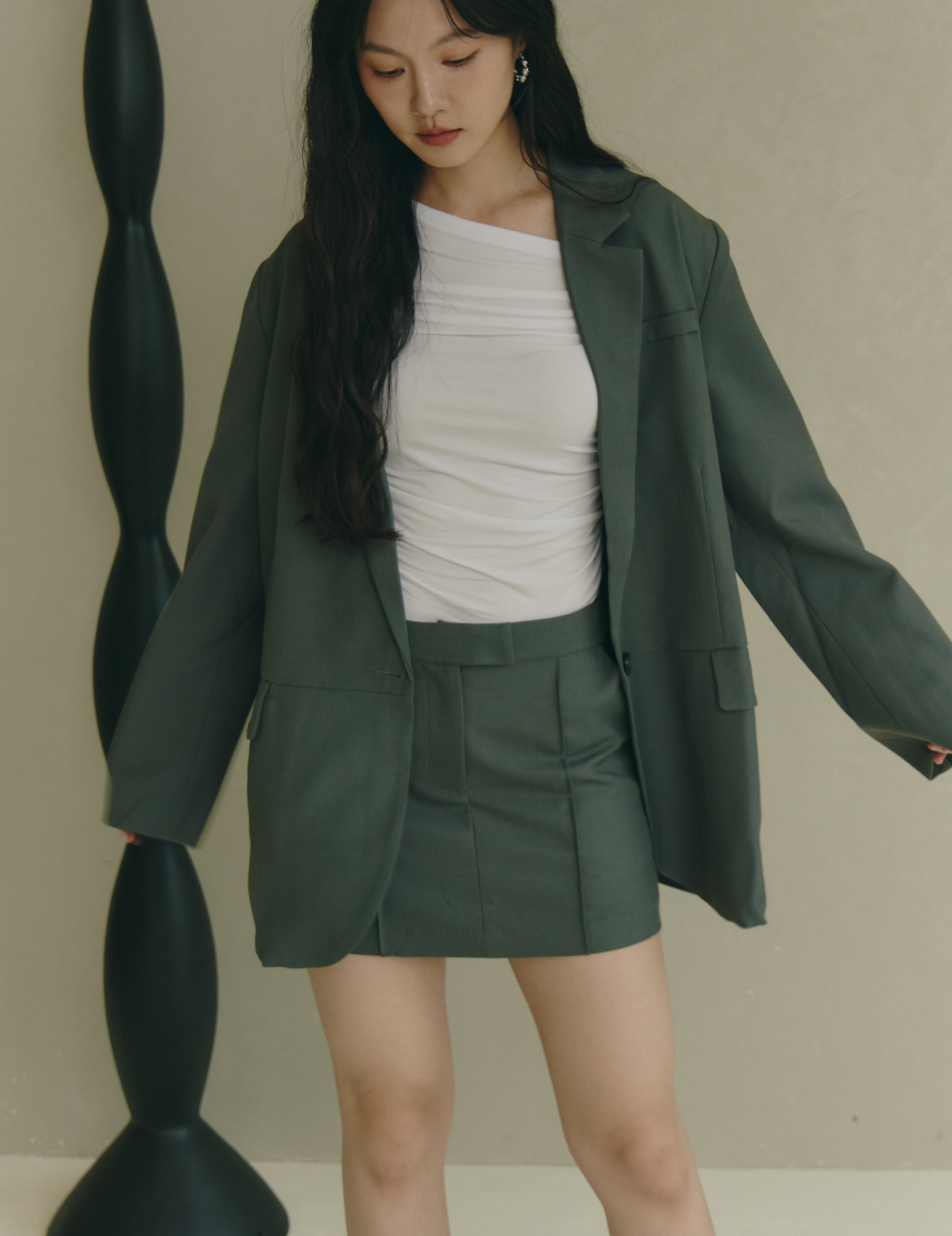 前車線設計西裝短裙（暮色灰/3尺寸）