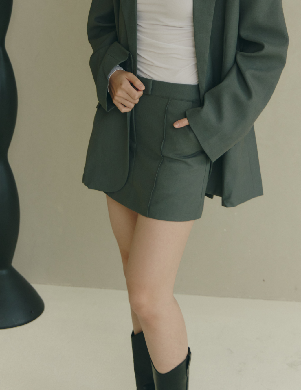 前車線設計西裝短裙（暮色灰/3尺寸）