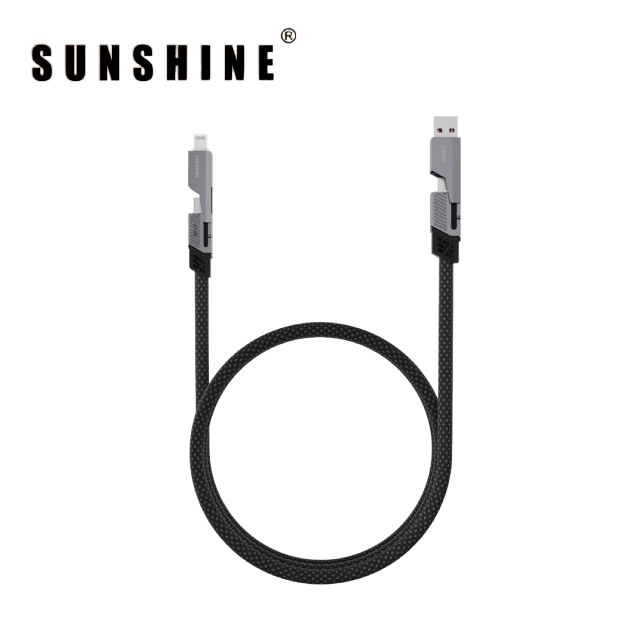 PD65W 四合一黑色尼龍編織充電線 USB-A/USB-C轉USB-C/Lightning 1米 黑色 CAG-BK