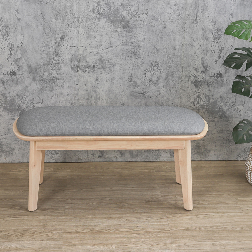 奈哈3.3尺灰色布紋皮革實木長凳/雙人椅/椅凳/坐式鞋凳/穿鞋椅-奶茶木紋色