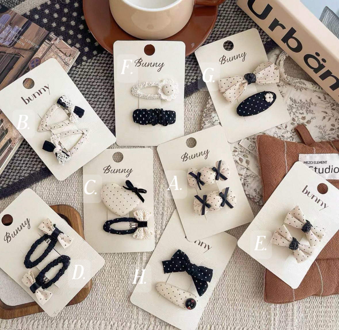 黑白點點蝴蝶結髮夾