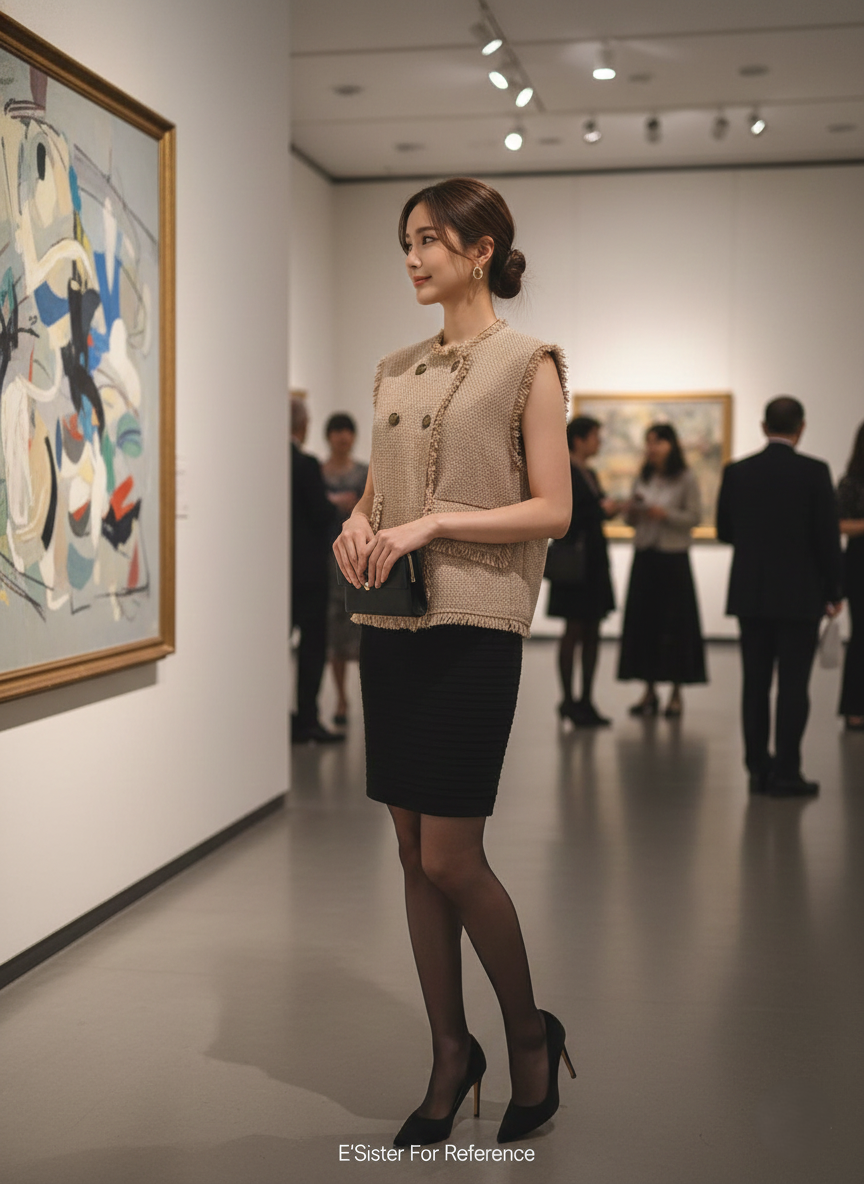 法式小香風粗花呢排釦背心 C51