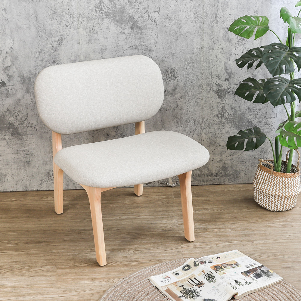 梅森米灰色布紋皮革實木餐椅/奶茶木紋色餐椅/單人座休閒椅