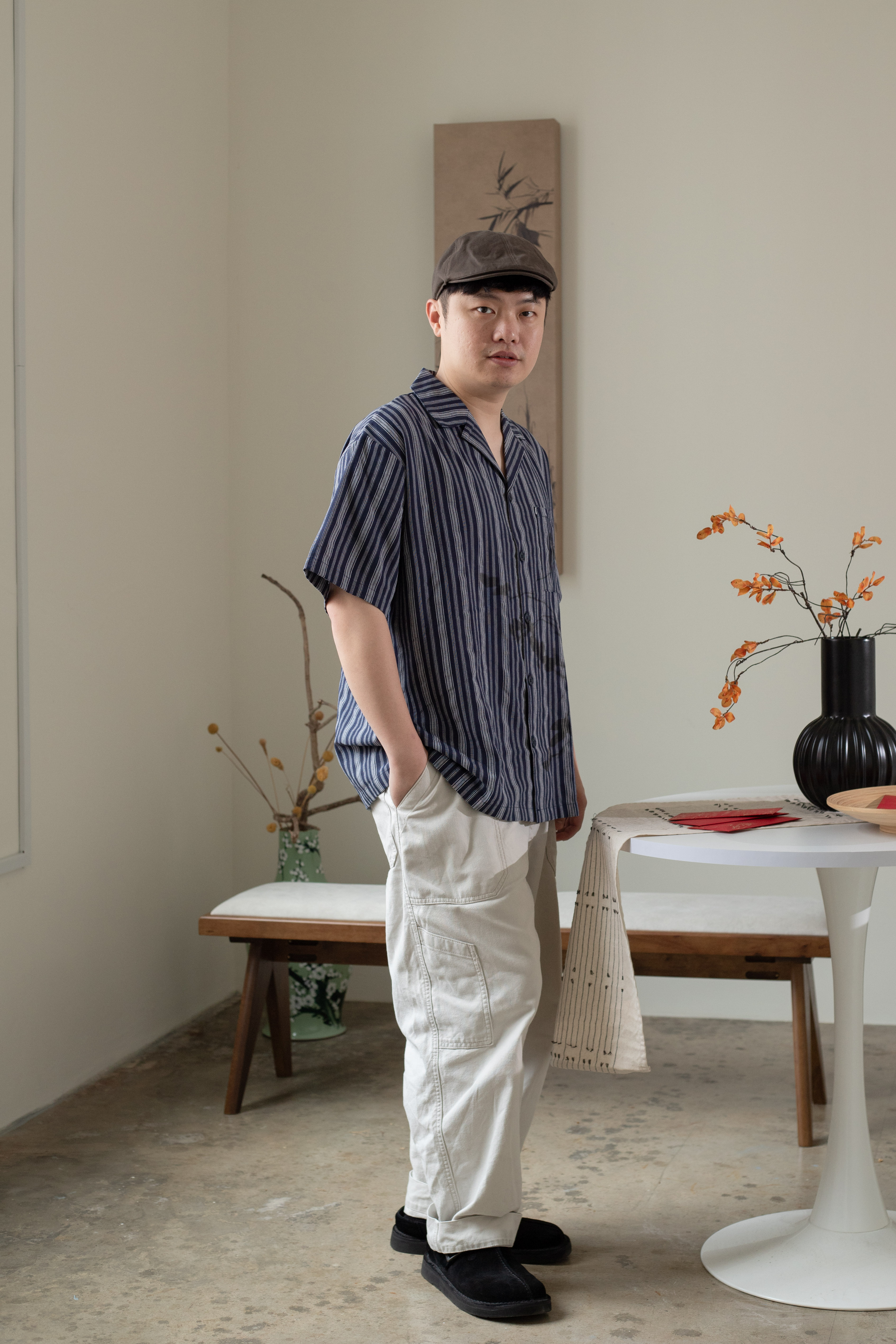 Luo Yi Men Collar Shirt Navy -2598BSNAV