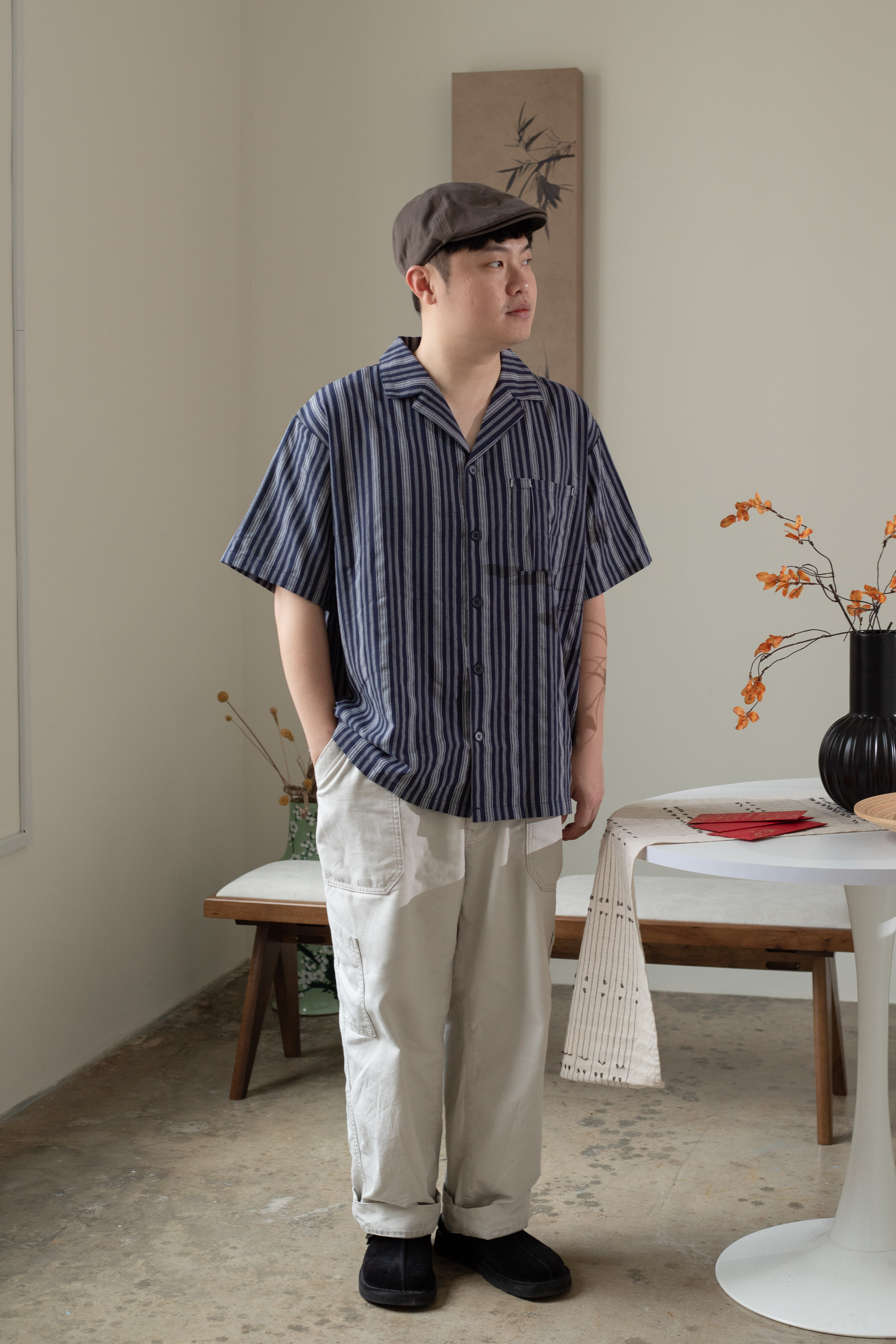 Luo Yi Men Collar Shirt Navy -2598BSNAV