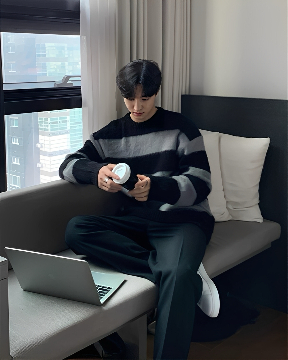 2色 冬季 圓領 條紋 加厚 條紋 毛衣