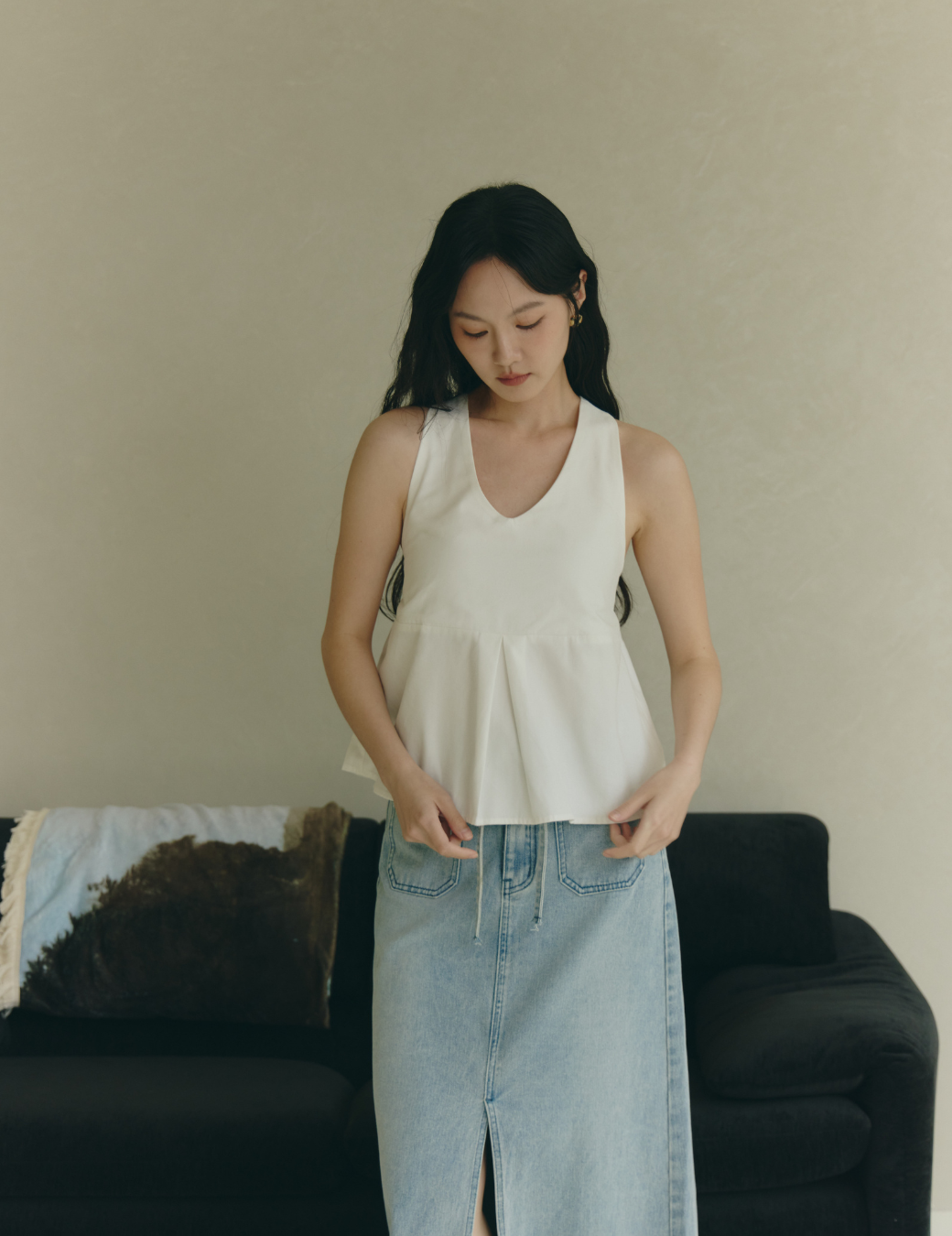 繞脖綁帶棉麻上衣（3尺寸）