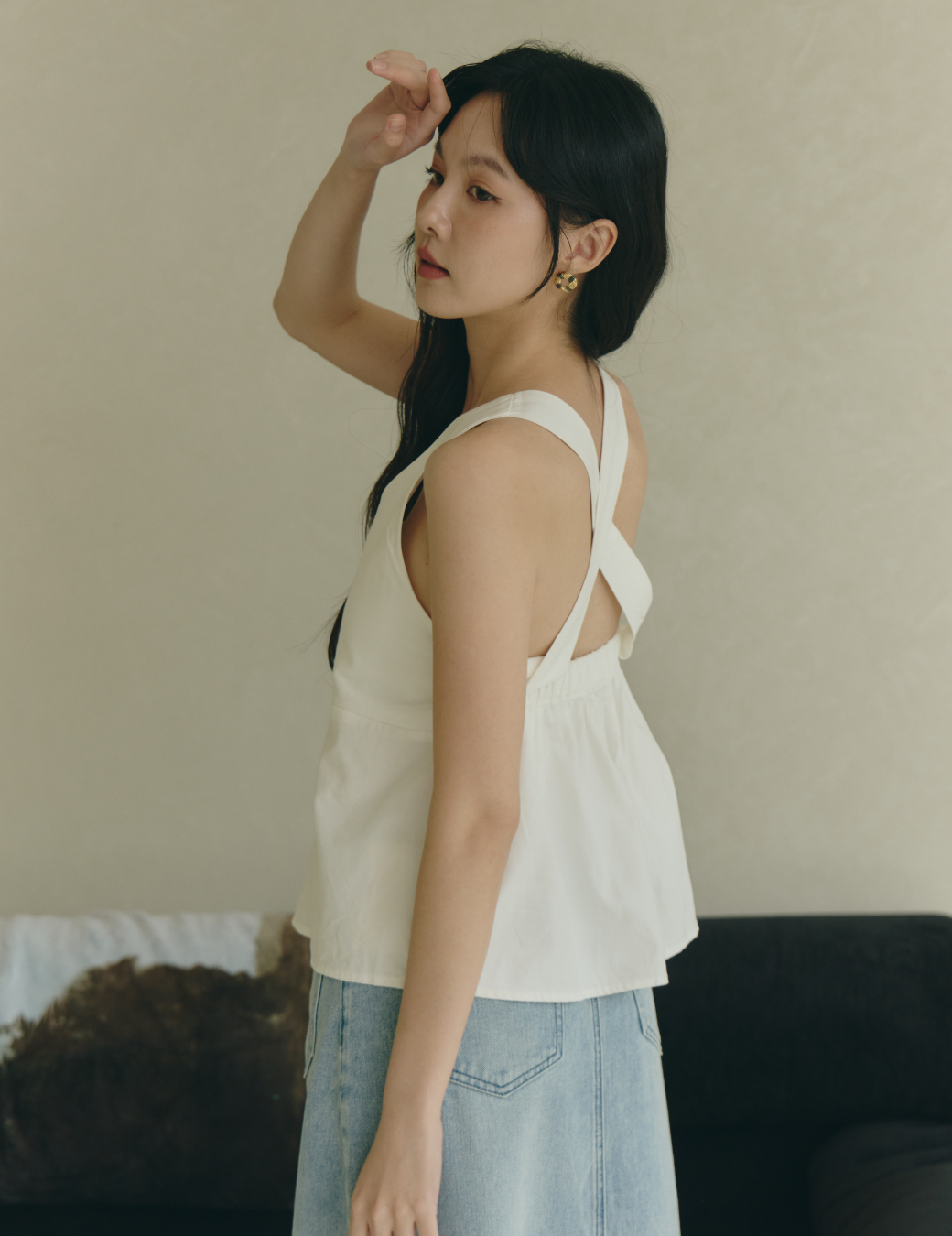 繞脖綁帶棉麻上衣（3尺寸）