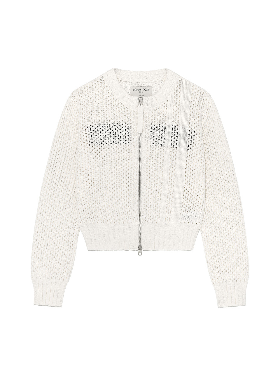 背面LOGO針織拉鍊外套 白色