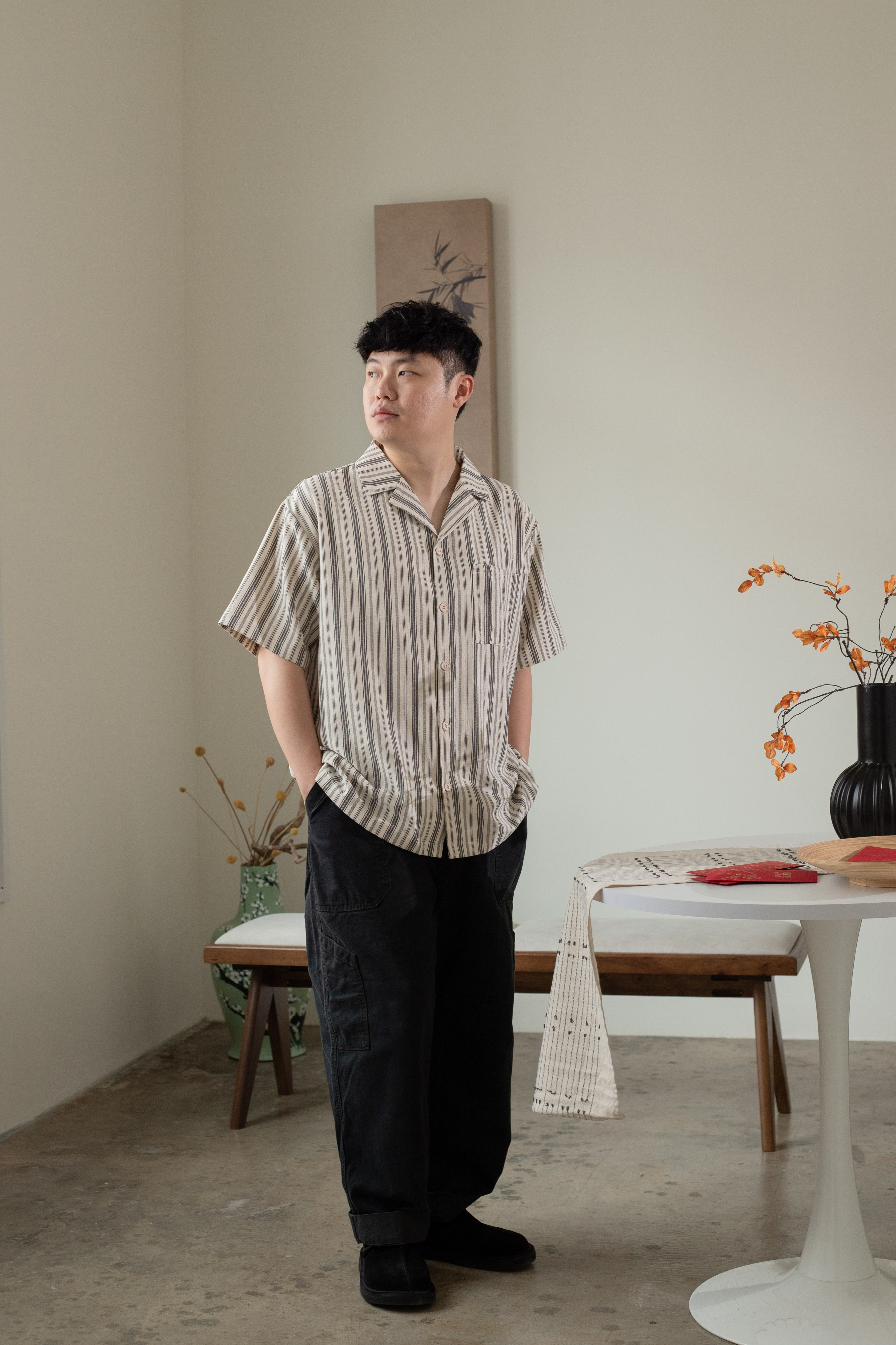 Luo Yi Men Collar Shirt Beige -2598BSBEI