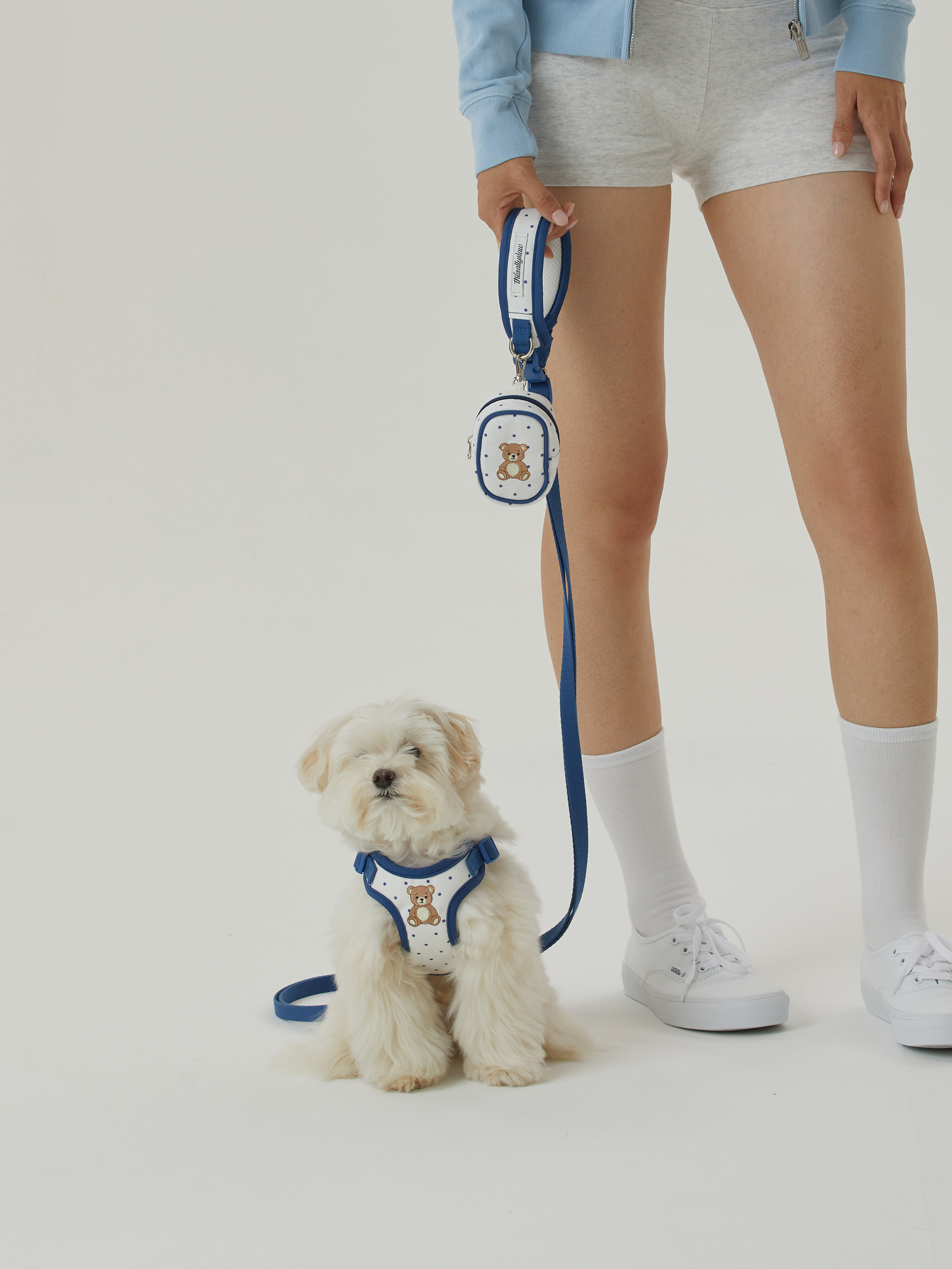 The Sallyslaw 復古泰迪熊舒適胸背＿藍點點