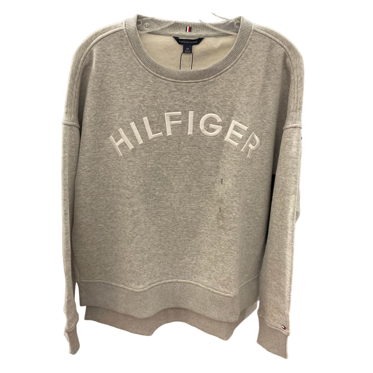 【Tommy Hilfiger USA】(微瑕疵, 清倉品) 女款 Hilfiger刺繡 內刷毛大學Ｔ 76J4825 030  灰