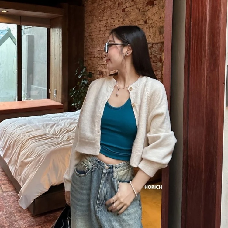 𝗗𝗲𝗰.𝟮𝟯 / 8006-選色障礙短版圓領排釦針織外套(5色) /奶杏