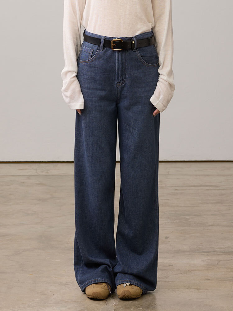高腰經典牛仔寬褲（YKK拉鍊）