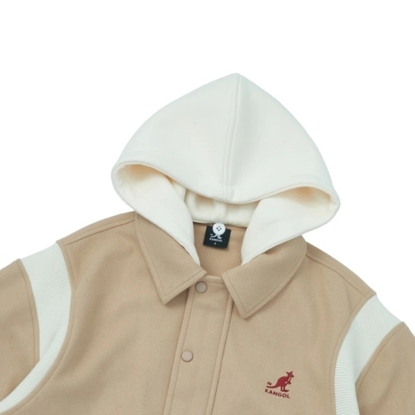 KANGOL 外套 綠 卡其 連帽 拼接 棒球外套 女 6452140170 6452140131