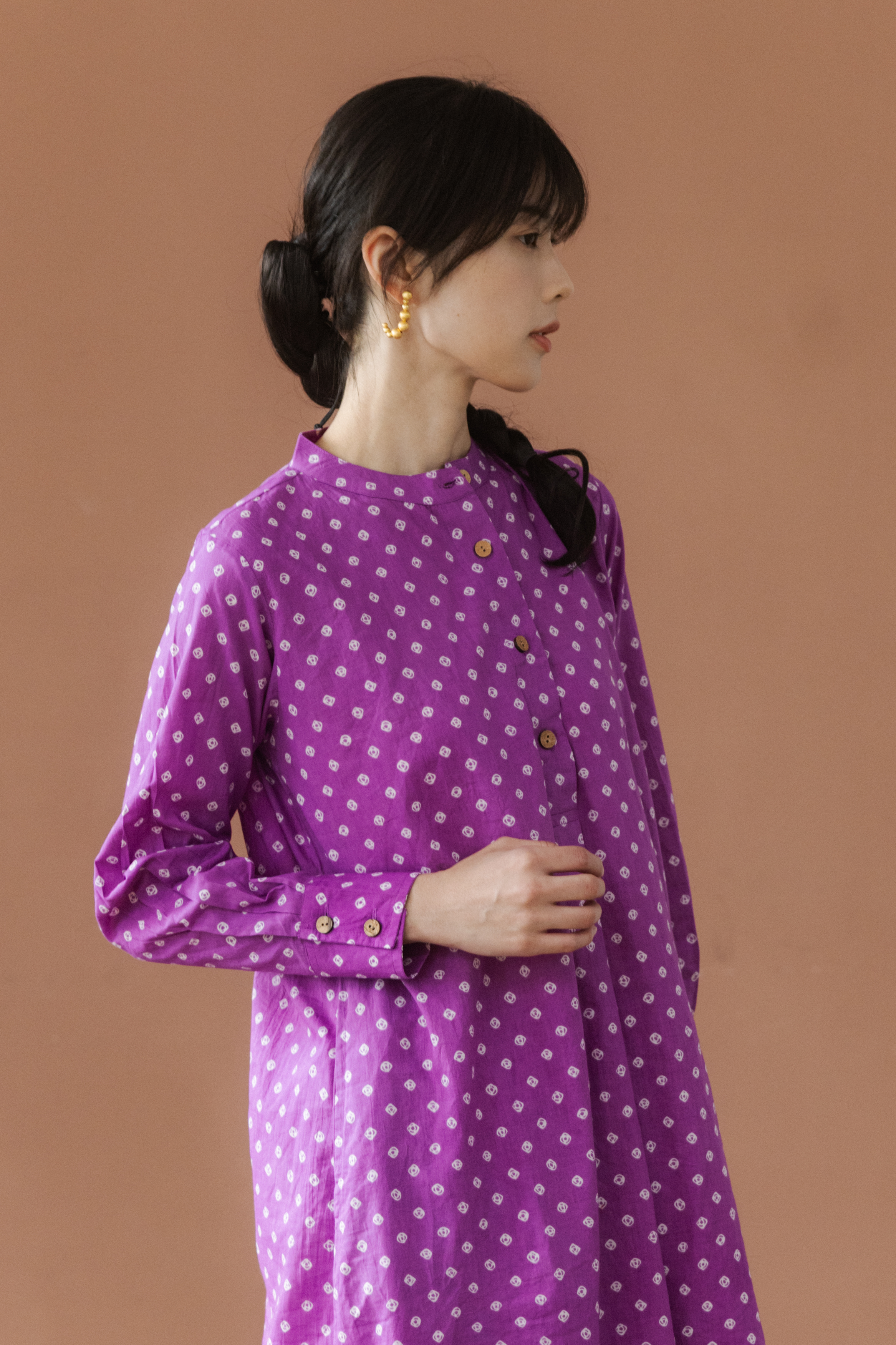 圓領長Kurta套裝_桃粉點點