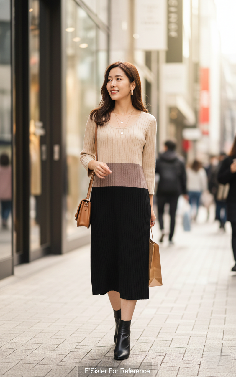 簡約羅紋針織長版顯瘦洋裝 C57