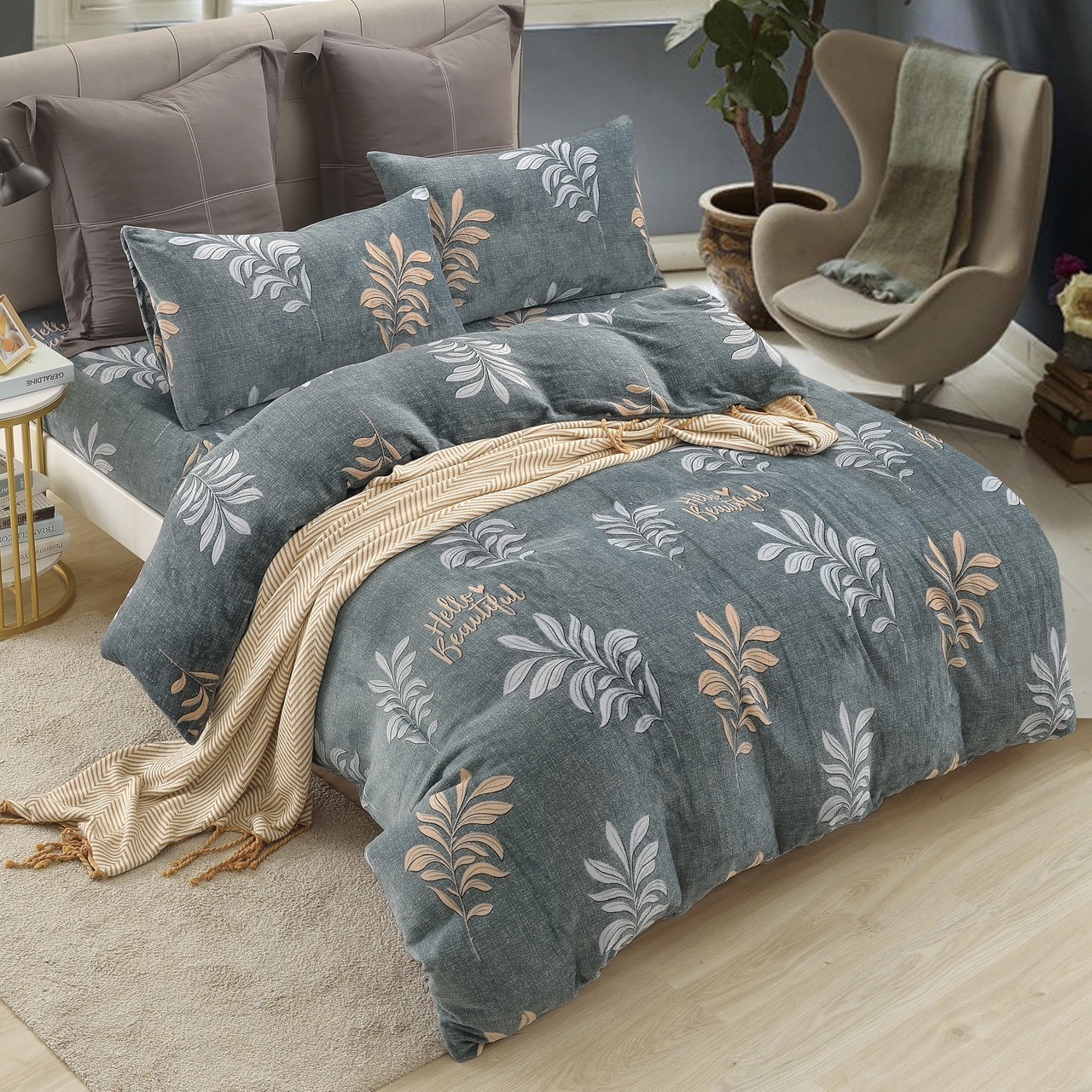 桃絲絨｜床包被套組｜葉語