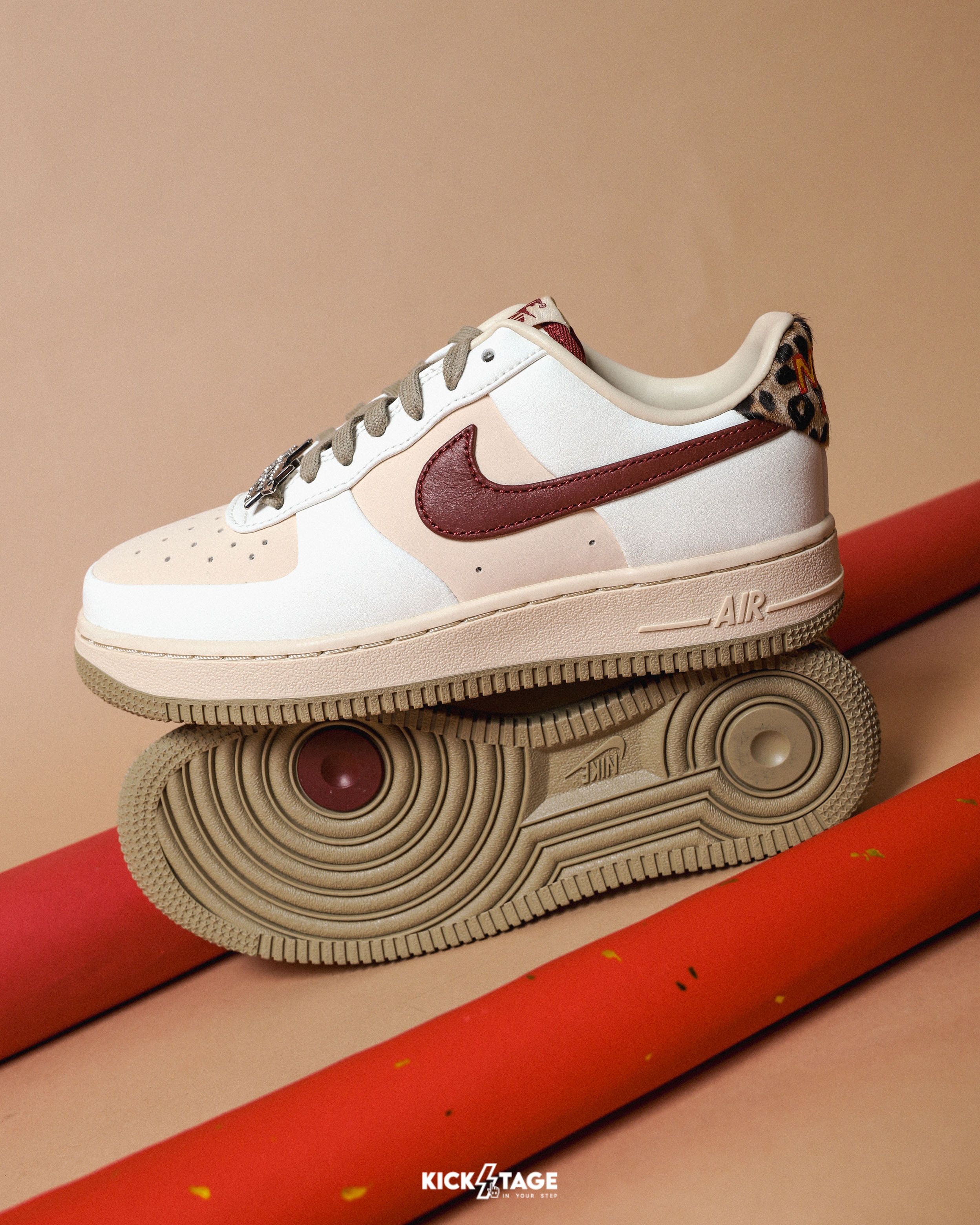 女鞋 NIKE W AIR FORCE 1 '07 米酒紅 豹紋 星星 刺繡 復古 皮革 AF1 休閒鞋【IM7510-262】
