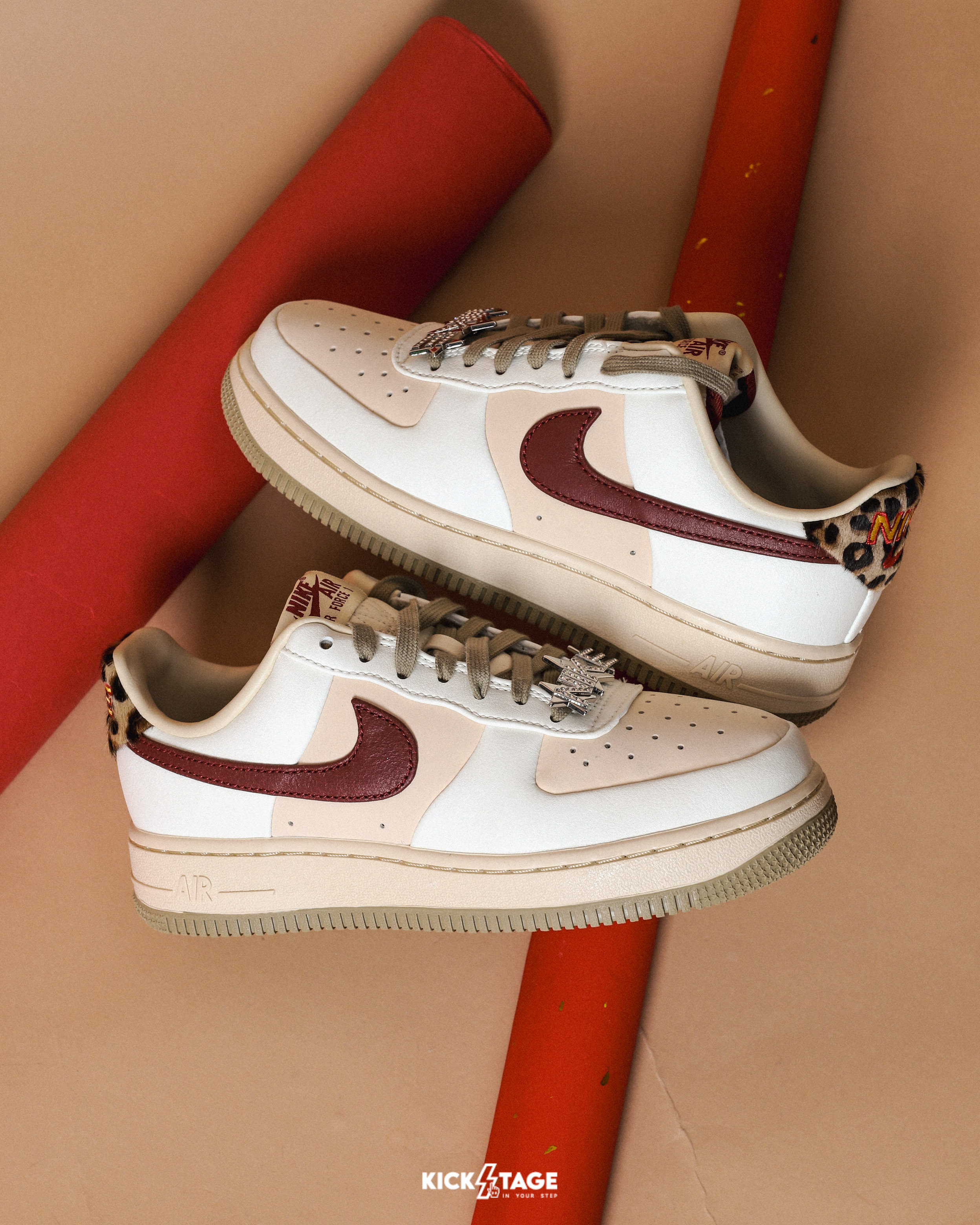 女鞋 NIKE W AIR FORCE 1 '07 米酒紅 豹紋 星星 刺繡 復古 皮革 AF1 休閒鞋【IM7510-262】