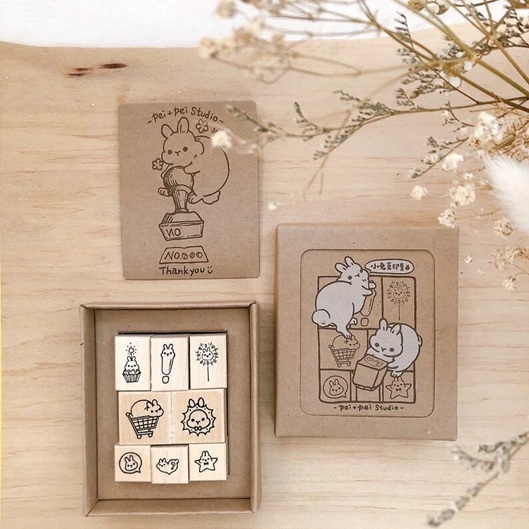 Pei+Pei．小兔豆印章 楓木印章套組