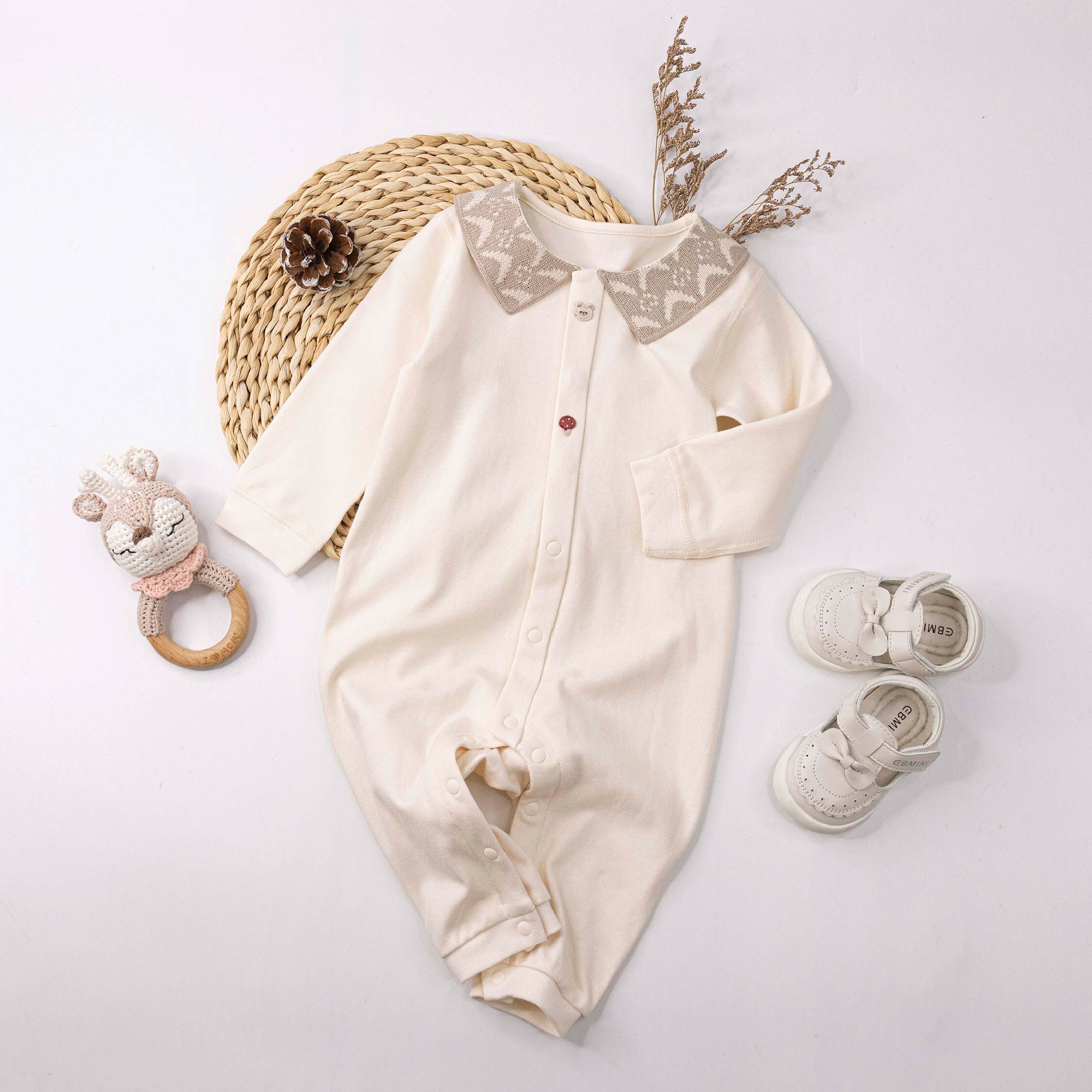 純淨系列【T3117】熊熊與蘑菇圖騰編織領連身衣