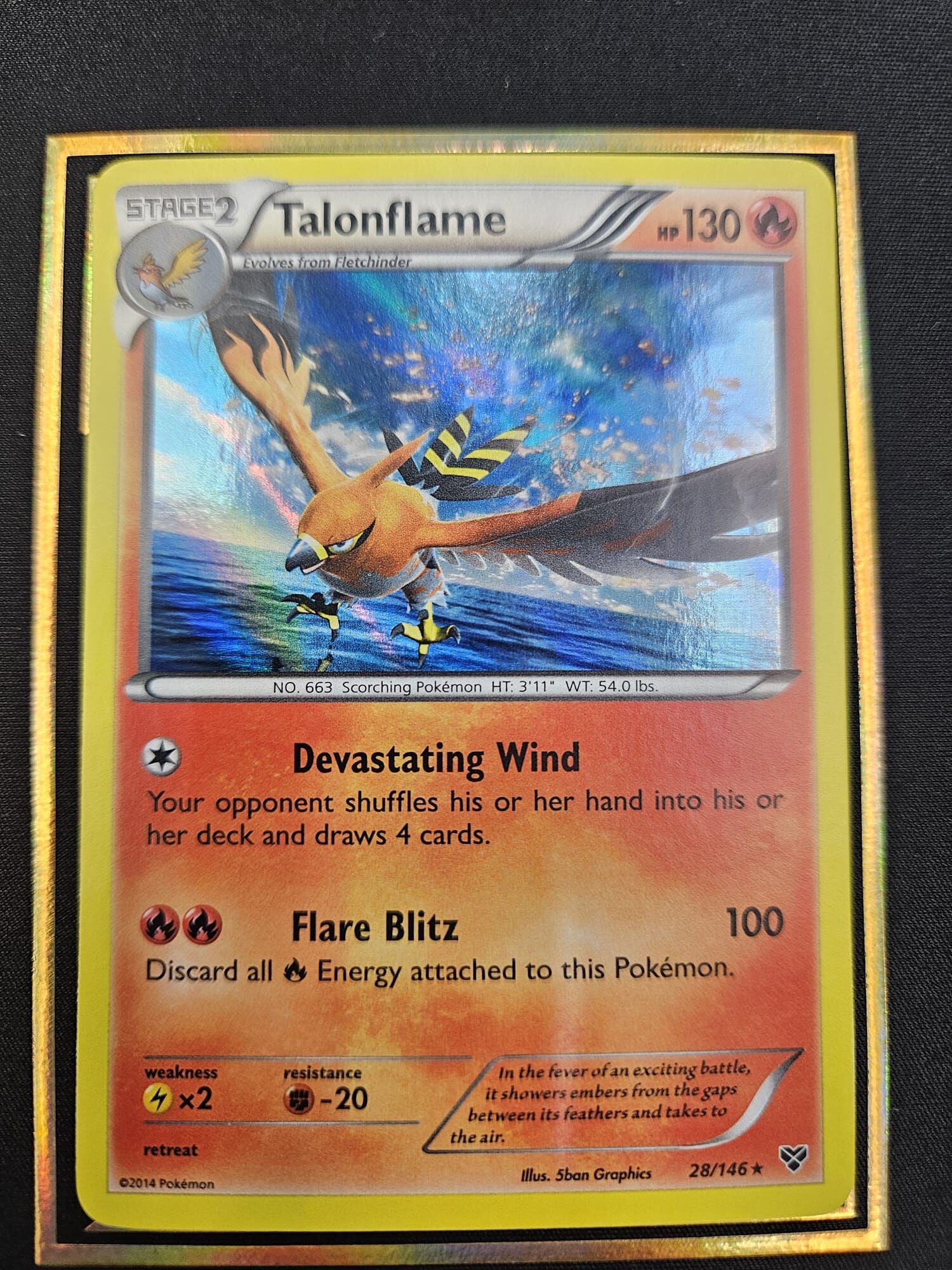 【 28/146 】Taloneflame Pokemon XY Base Set Rare Cosmos Holo Card LP