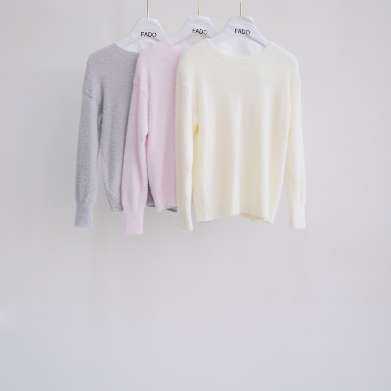 法朵Fado shop面羅紋邊落肩水貂毛衫 091A020 三色