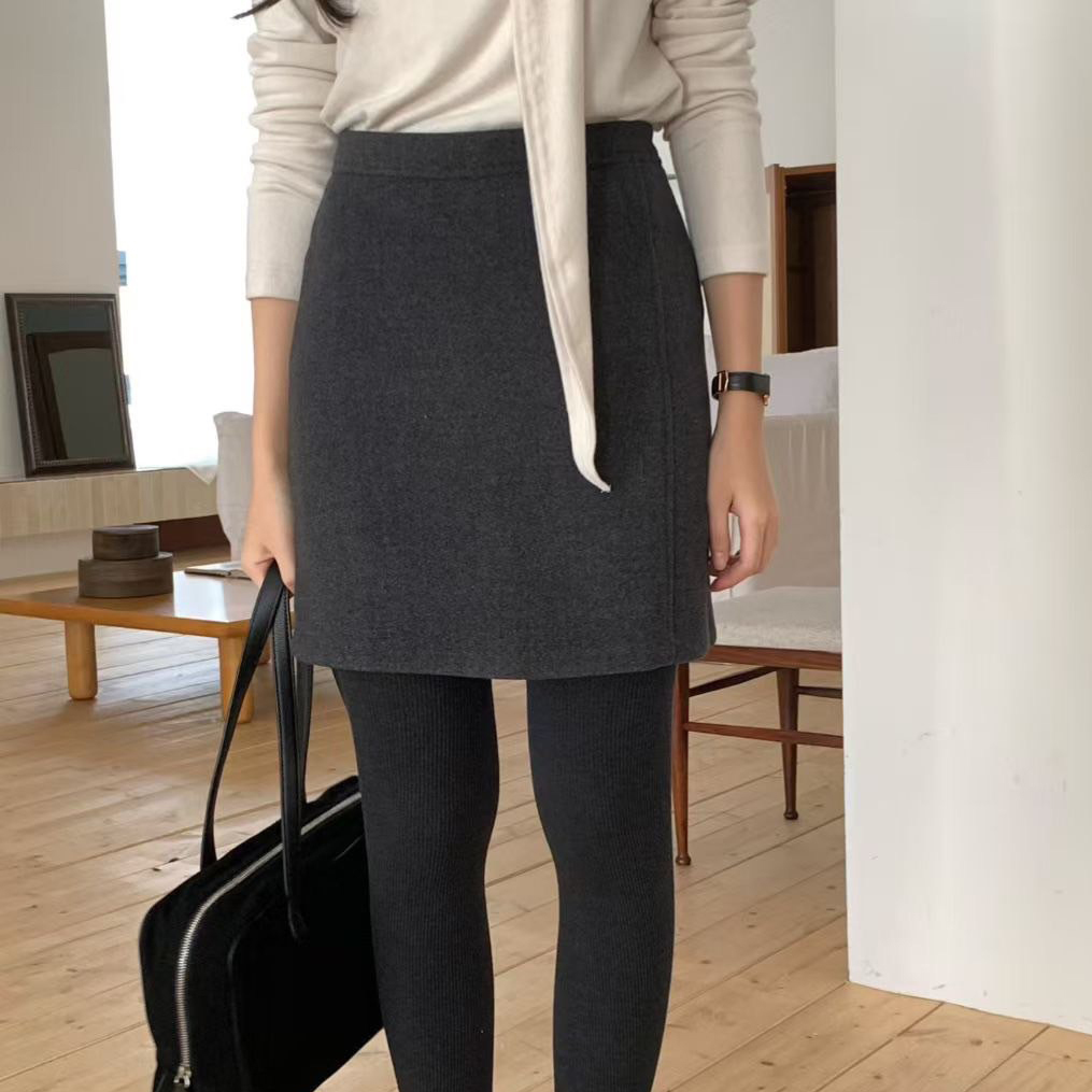 秋冬必備壓摺感合身毛呢短裙-S-Ｍ / 2色