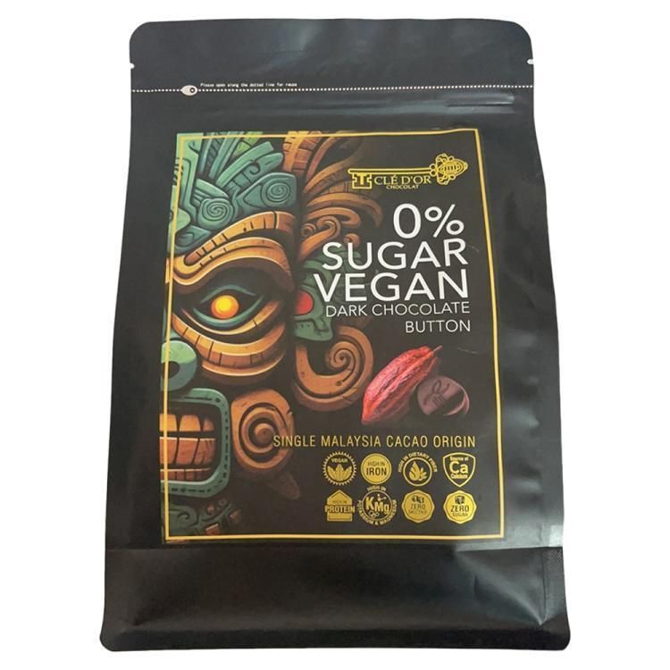 SM074 Malaysia CLÉ D'OR CHOCOLAT 0% SUGAR (99.9%) VEGAN Dark Chocolate Button 零砂糖(99.9%)素食純黑朱古力鈕扣250g/克 Expiry day: 12/2027