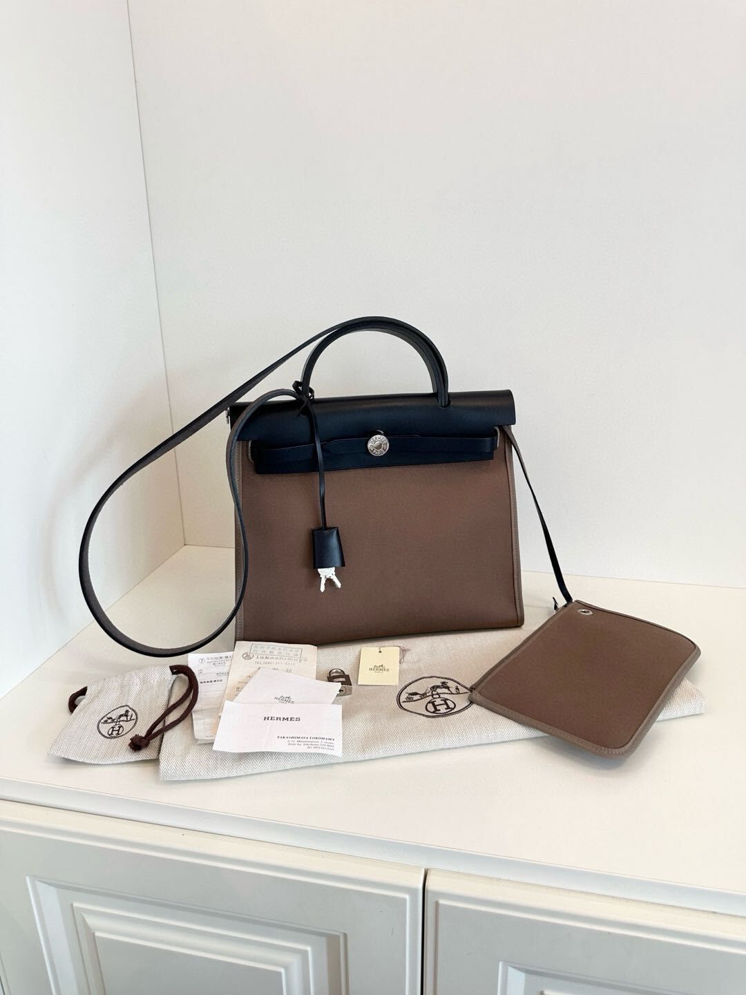 【98新】Hermes Herbag 31 大象灰拼靛藍色銀扣手袋