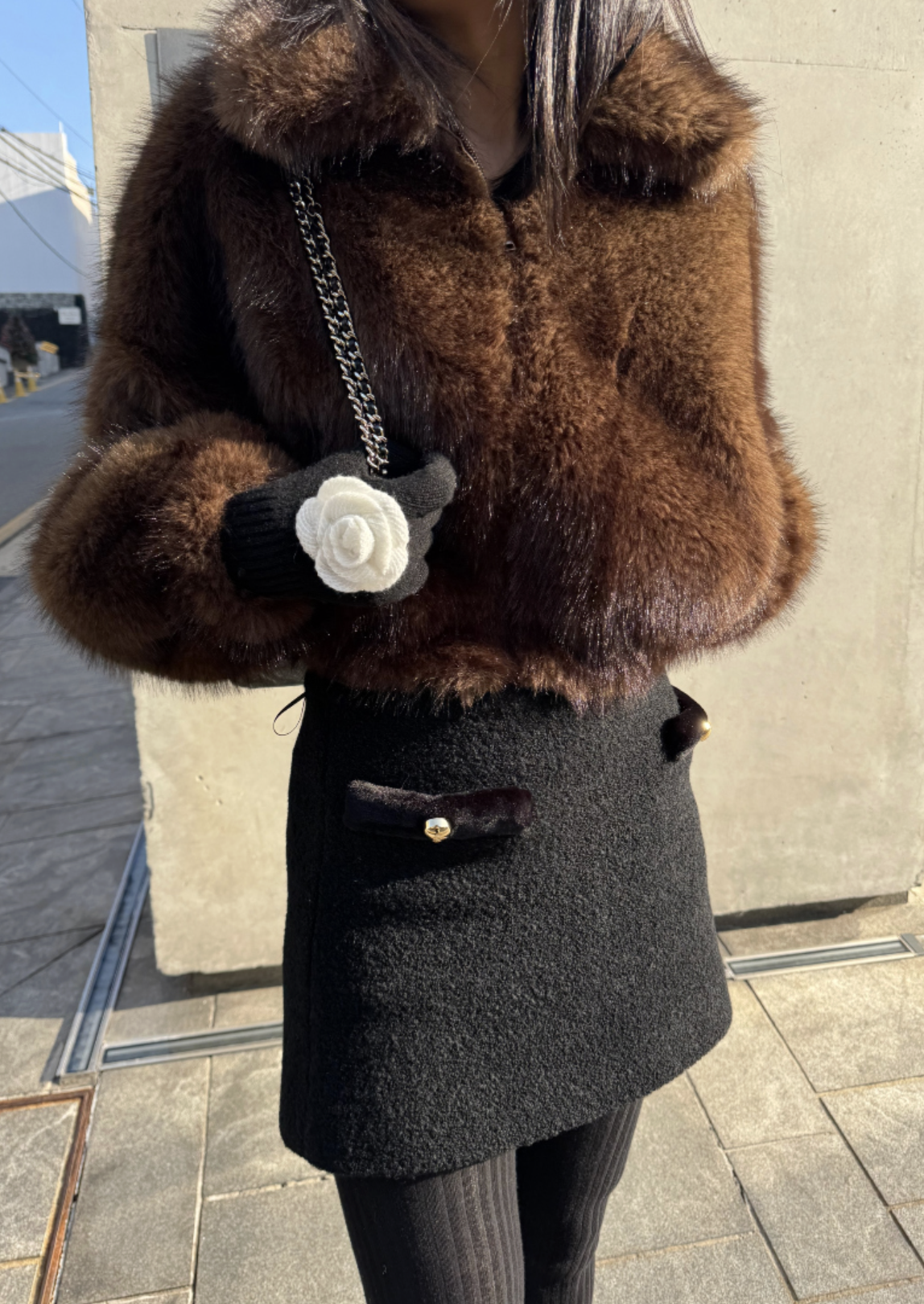 50%羊毛山茶花墜飾造型溫暖手套 / 2色