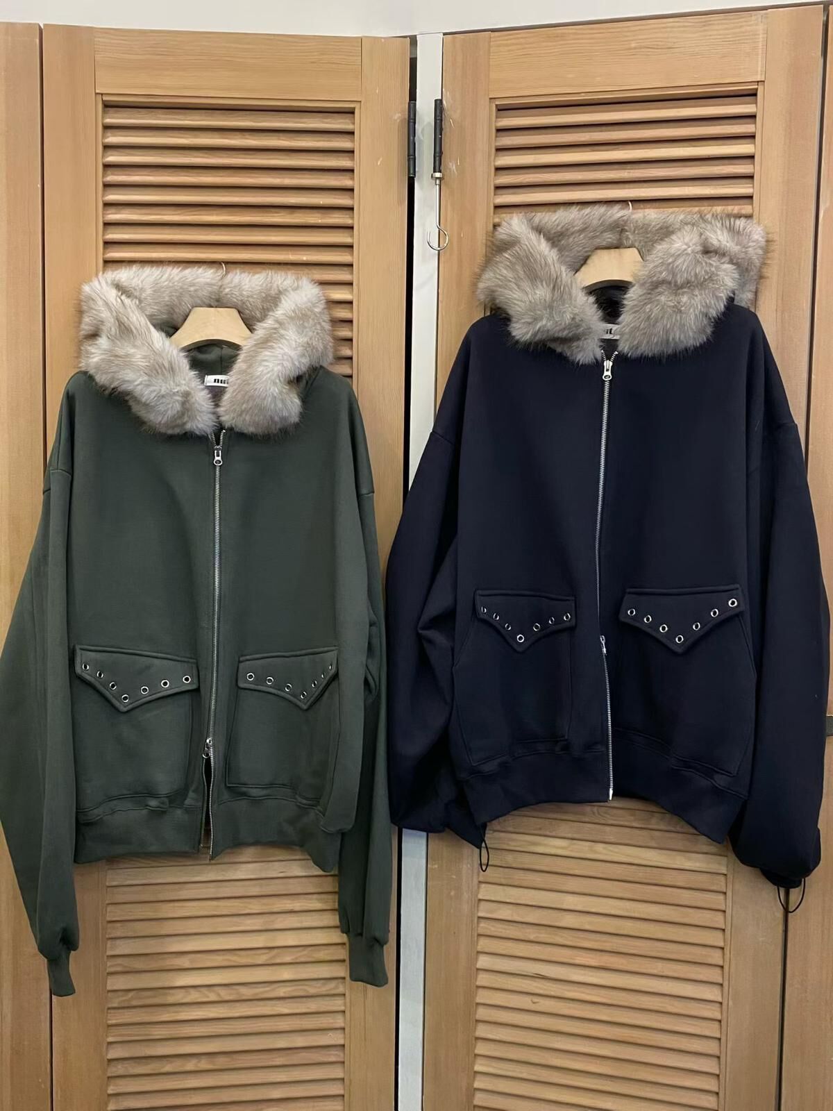 毛毛帽拉鍊外套(薄抓毛底) JK2764