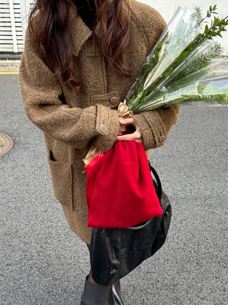 ᴷᴼᴿᴱᴬ 🇰🇷復古可可棕羊駝毛軟呼呼羊毛外套
