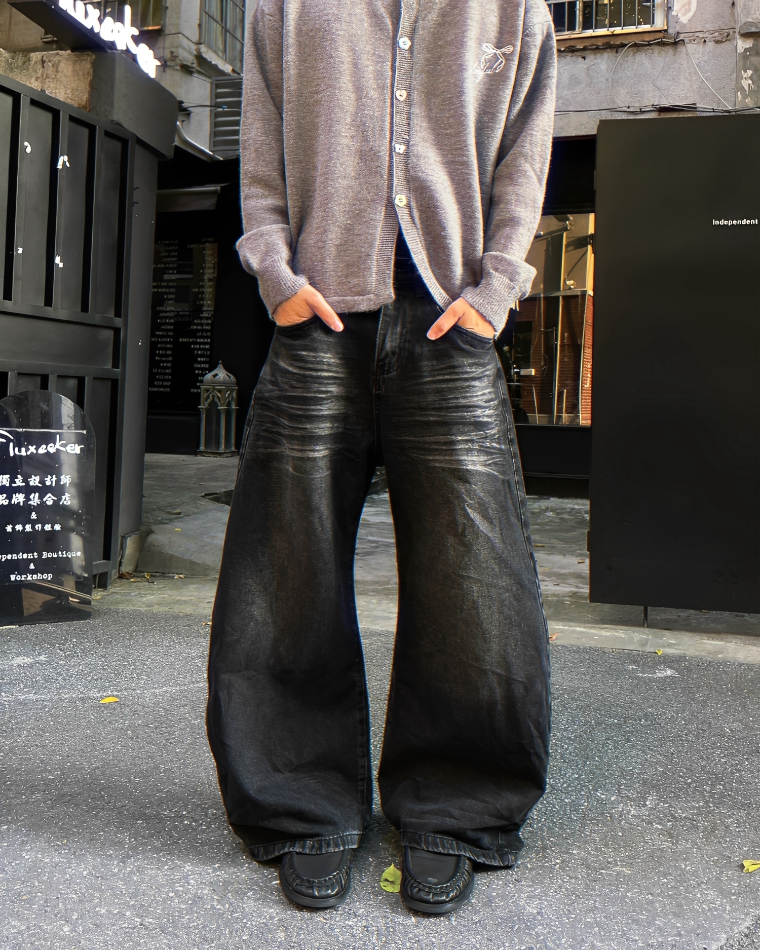 水洗 貓抓 刷色 牛仔 長褲 牛仔褲