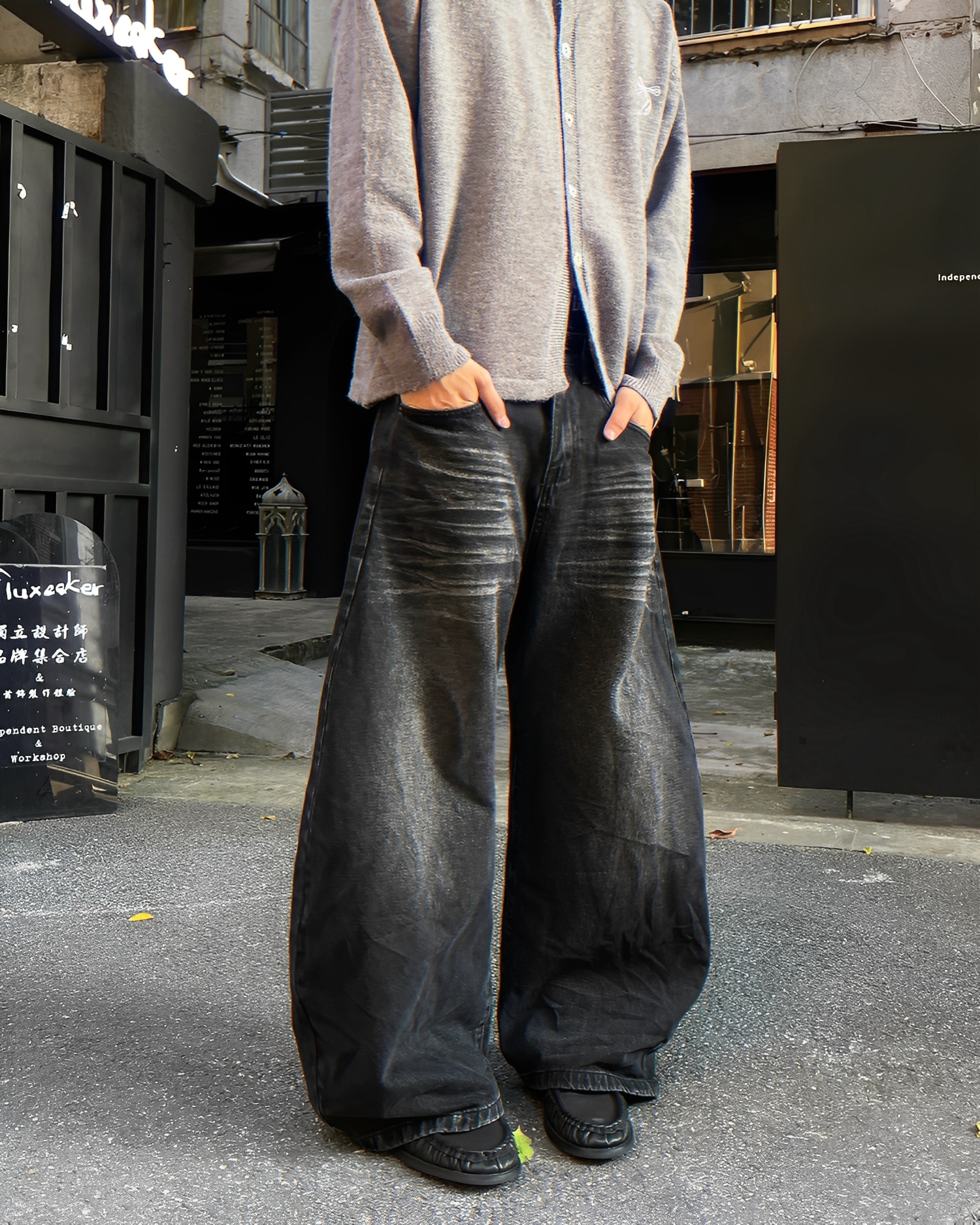 水洗 貓抓 刷色 牛仔 長褲 牛仔褲