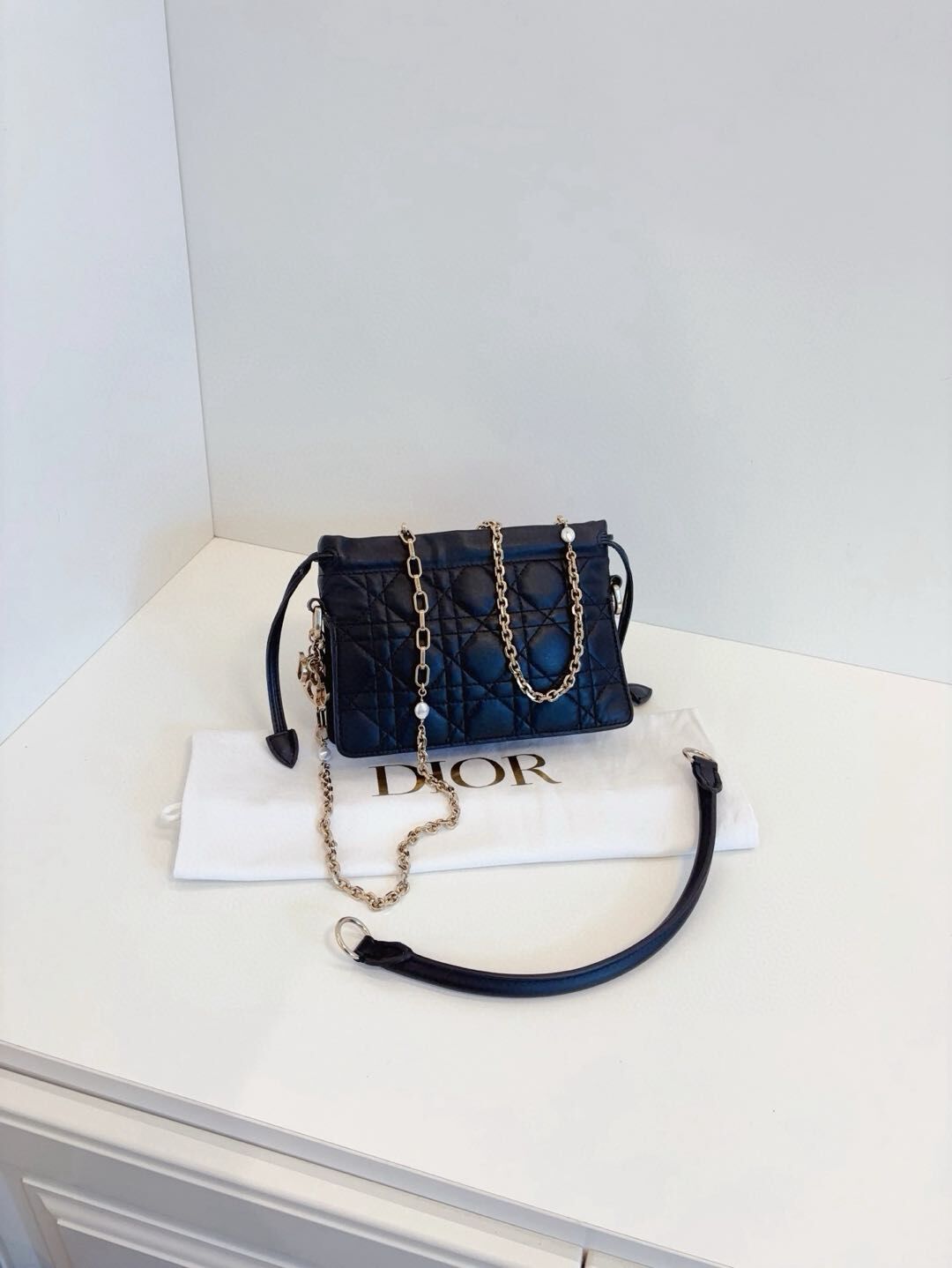 【98新】Dior 黑金Milly小福袋 迷你Mini鏈條斜孭袋