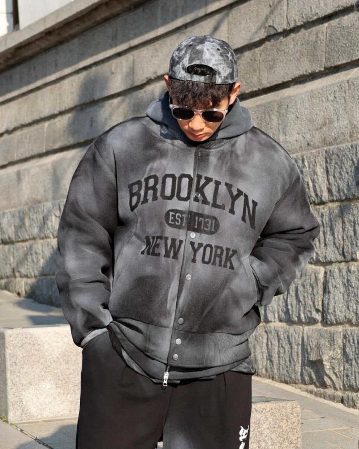 仿污英文字開胸外套(薄夾棉) JK2762