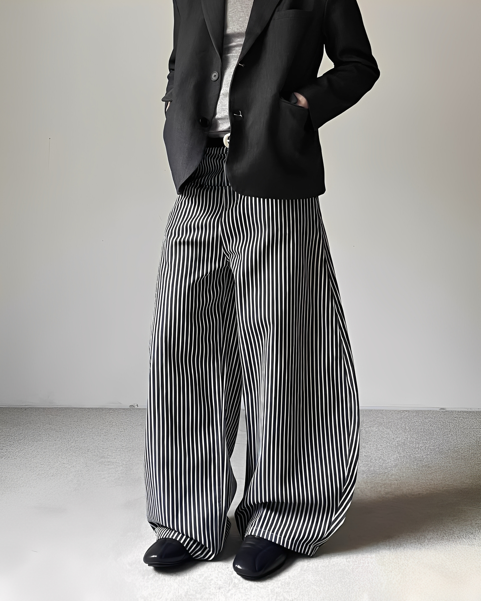 Cleanfit 日系 復古 直條紋 燈籠褲