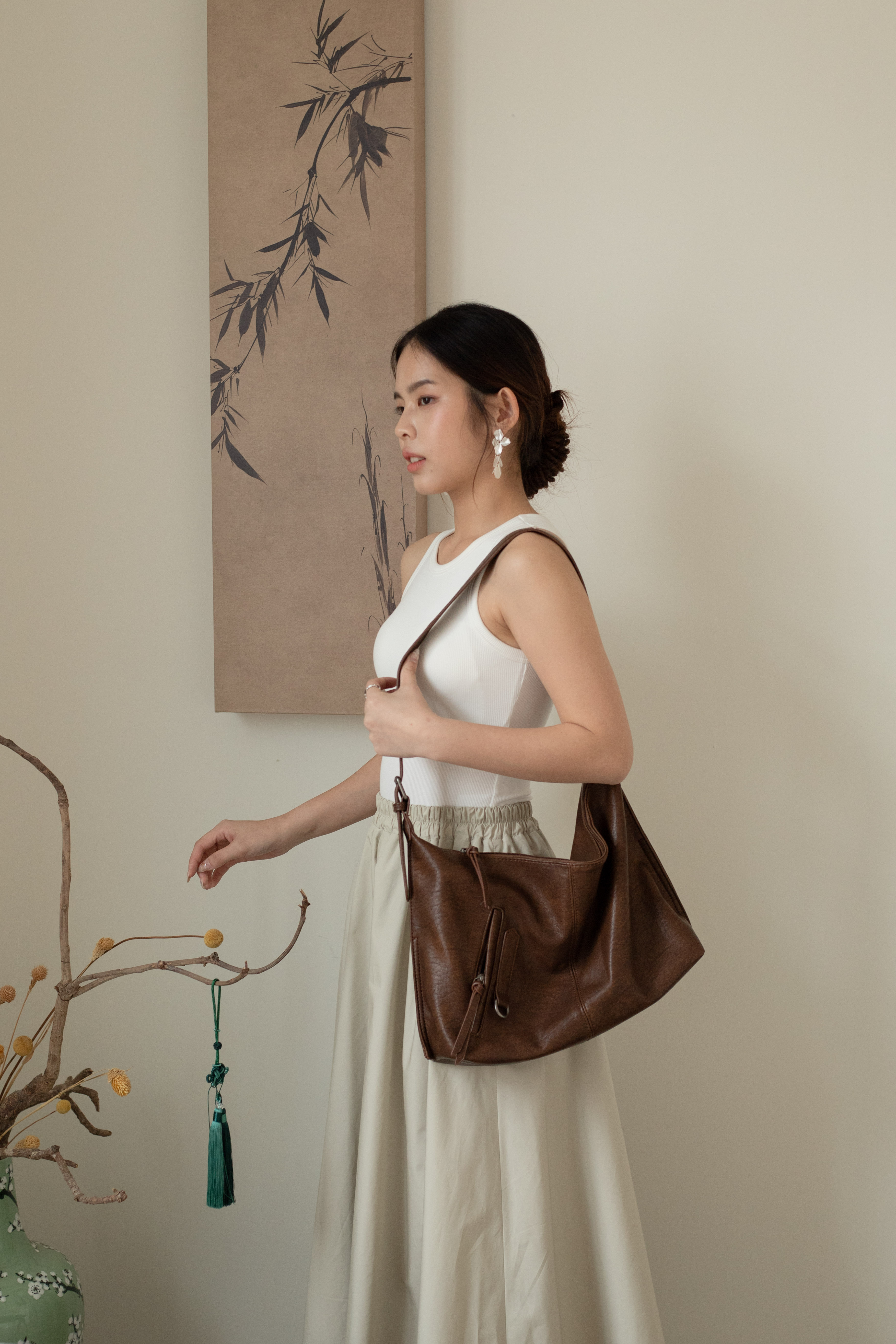 Eval Zipper Tote Bag Brown -D105BRO