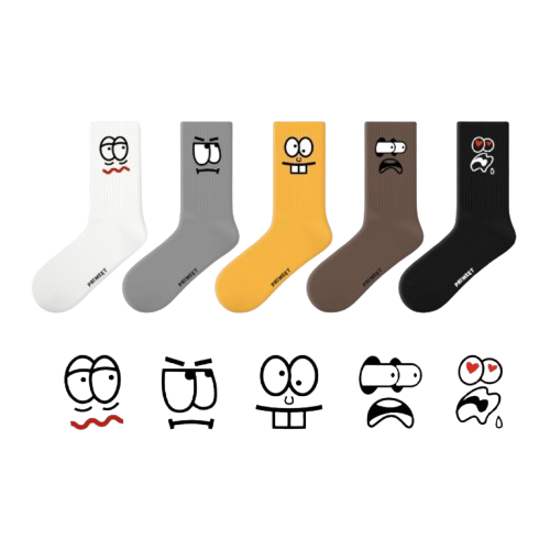 Primeet 浮誇表情 抗菌防臭 吸濕排汗 中筒襪 長襪 AB34536H