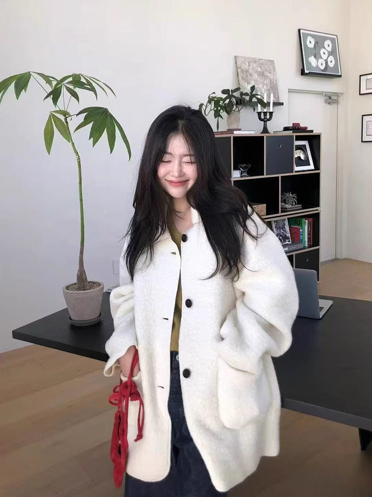 ᴷᴼᴿᴱᴬ 🇰🇷簡約風格翻領羊毛外套