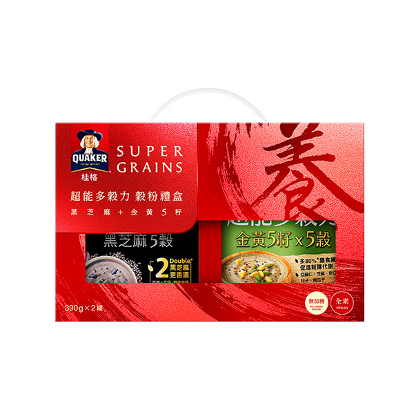 桂格 超能多穀力穀粉禮盒 (黑芝麻5穀390g+金黃5籽5穀390g)