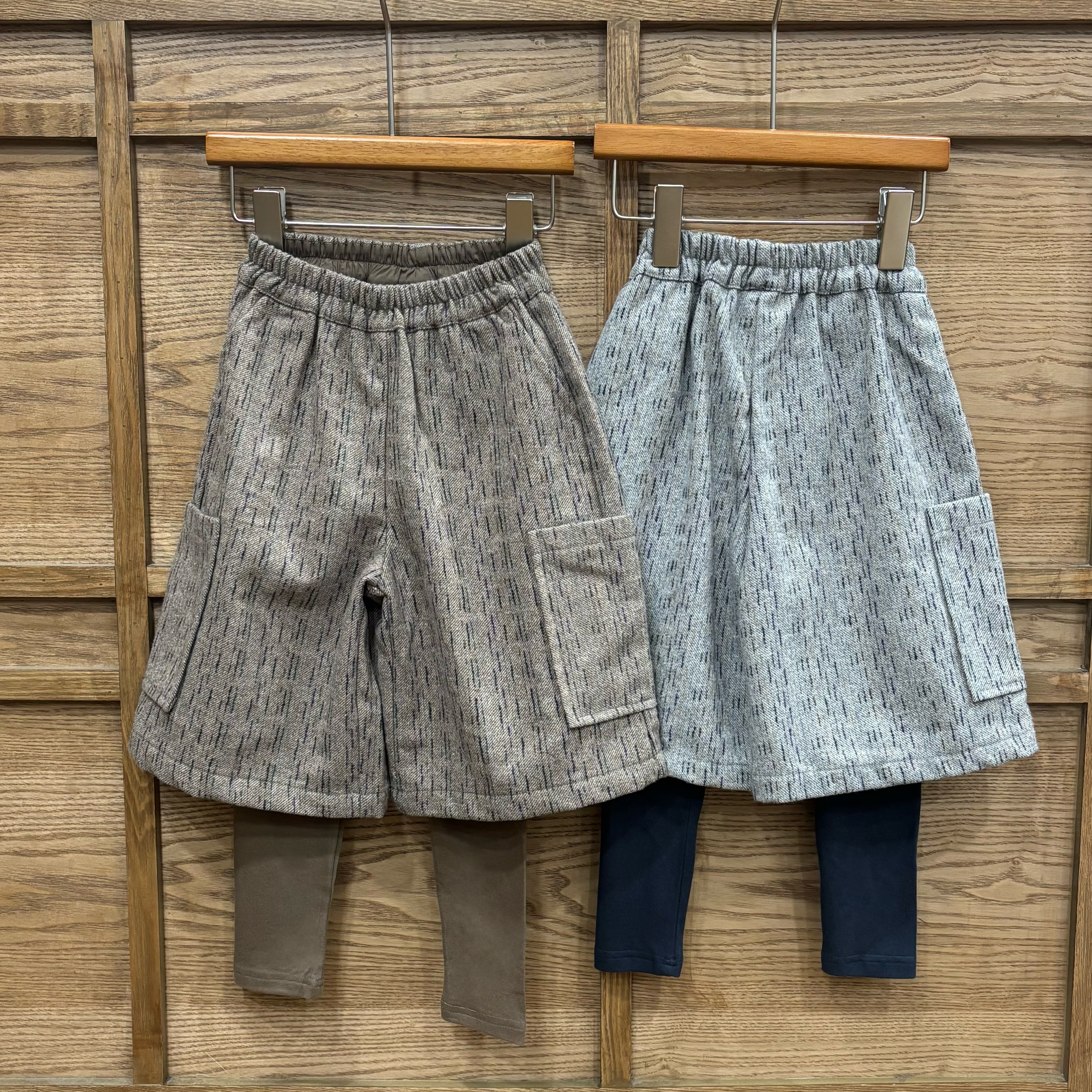 A03081假兩件毛呢五分褲