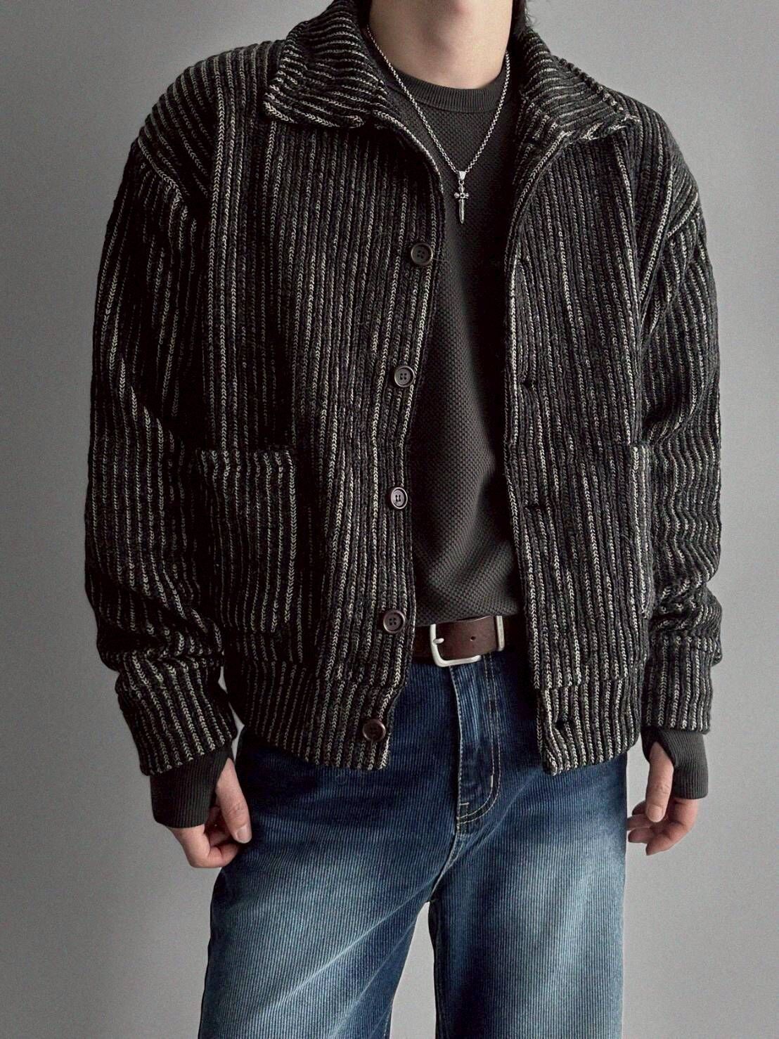 赫內西混色針織開衫外套