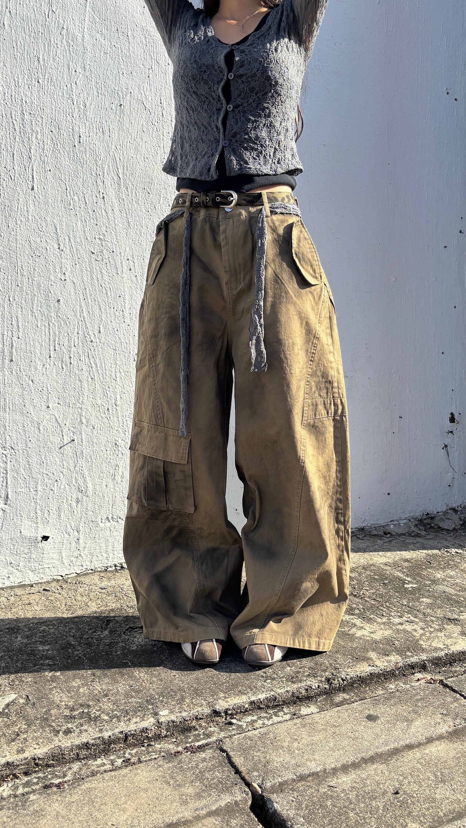 仿舊暈染車邊口袋寬褲 (3colors)