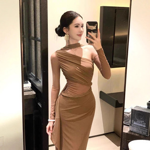 麻花編網紗拼接 透膚禮服