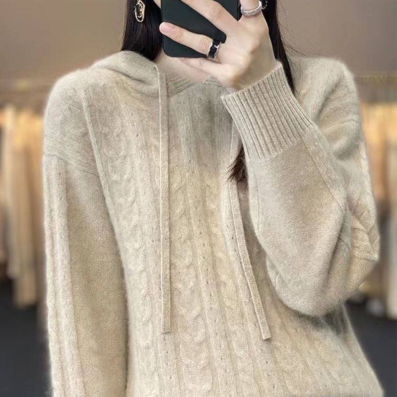 ᴷᴼᴿᴱᴬ 🇰🇷溫柔婉約小姊姊立體麻花連帽針織上衣（三色）