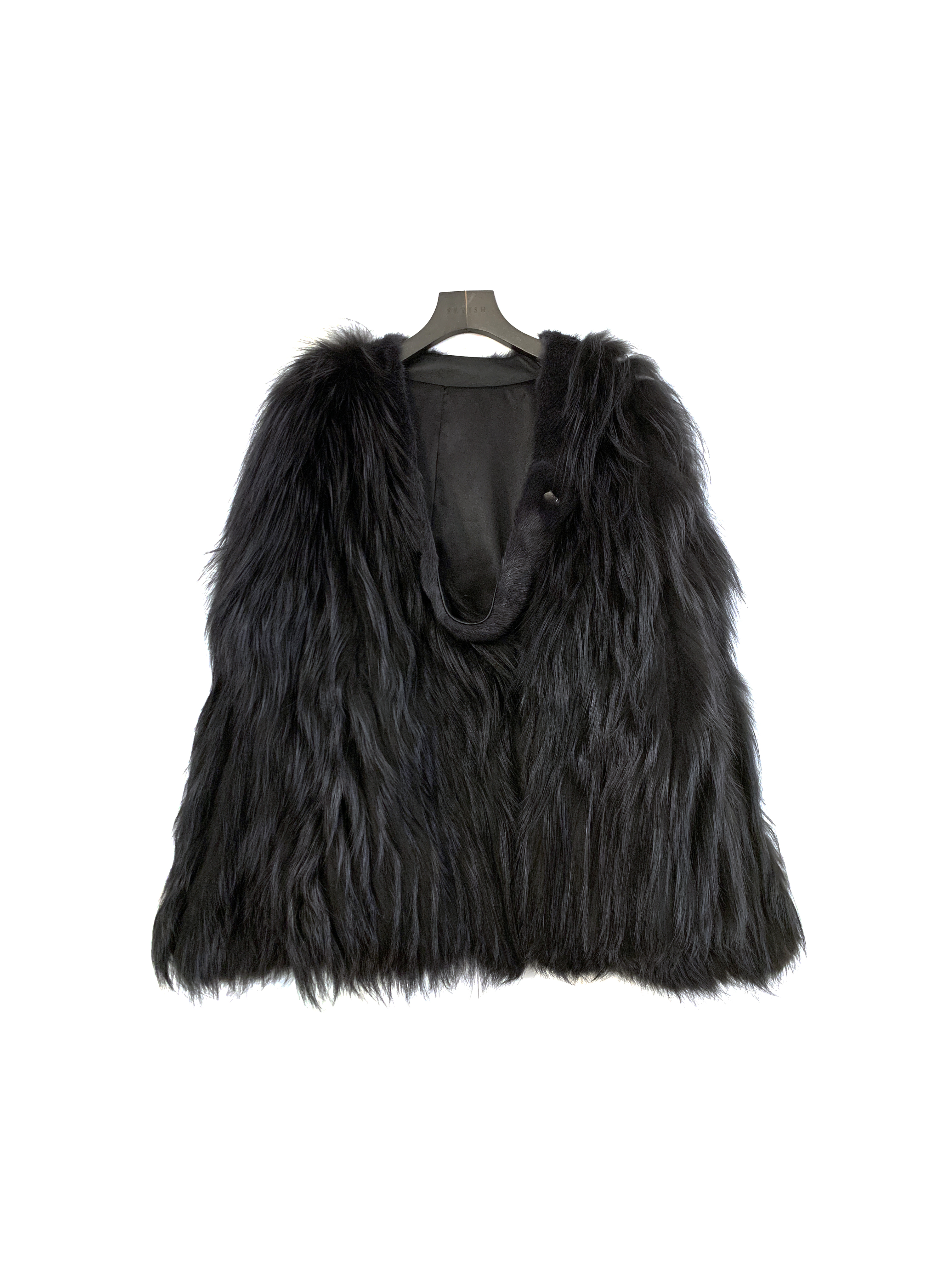 V領長毛真皮草外套