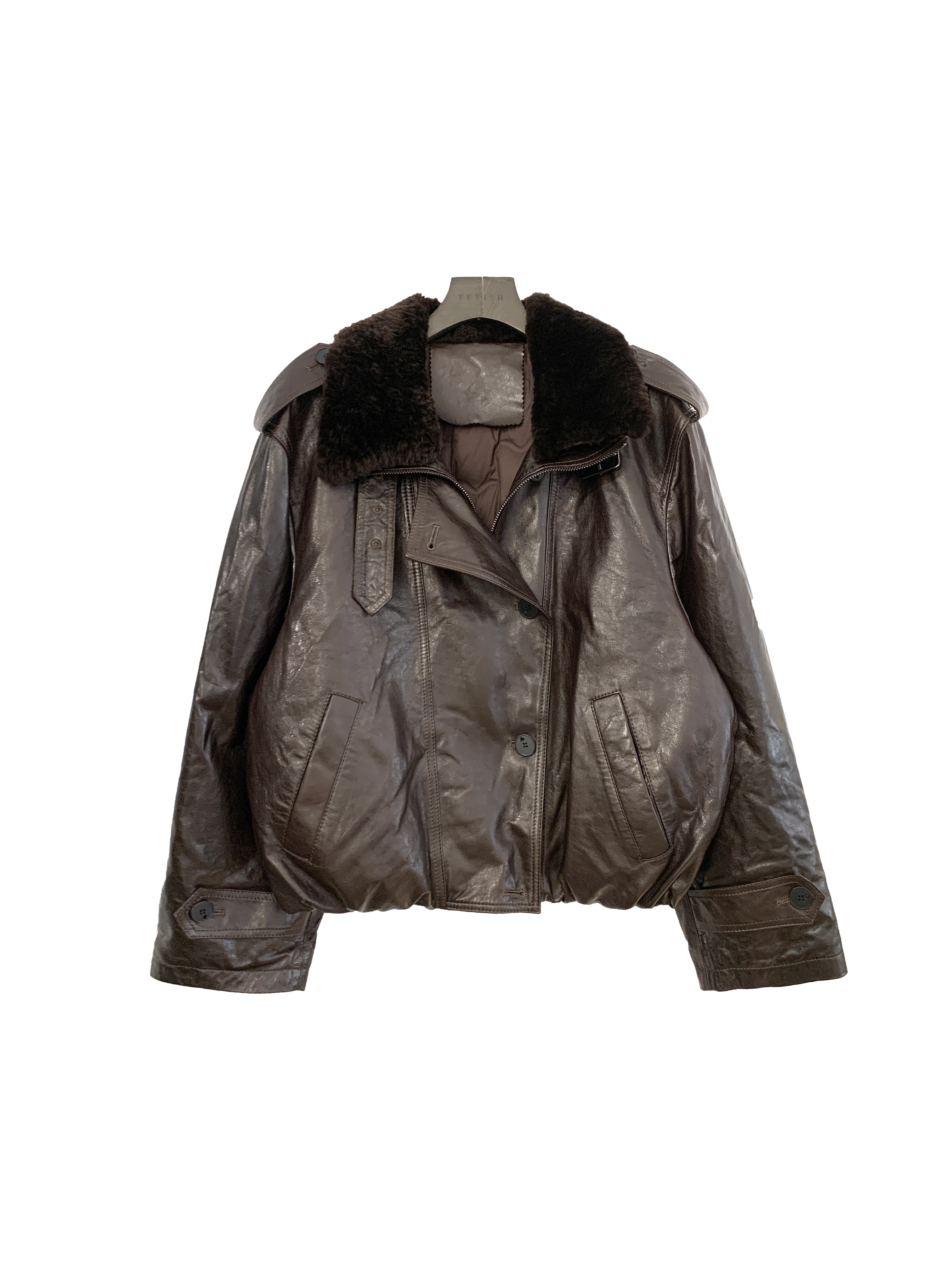 可拆毛領皮外套